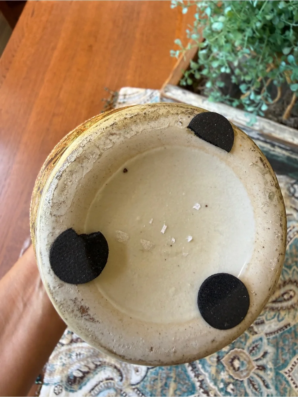 Japanese Satsuma Style Moriage Vase Vintage Gold Black Floral Relief Pottery 12” - Picture 4 of 10